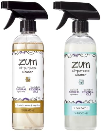 Zum by Indigo Wild All-Purpose Cleaner Combo (Pack of 2) - Natural Multipurpose Cleaners with Essential Oils Baking Soda &amp More - Frankincense &amp Myrrh &amp Sea Salt 16 fl oz Each
