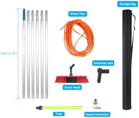Glass Cleaning Brush Home Water Fed Telescopic Pole Kit Solar Panel Brush Rotating for Photovoltaic PanelSolar Panel Cleaning Brush and Pole Kit 5-12m Water Fed Pole with 30/50cm Water Bru