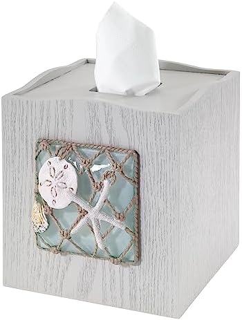 Avanti Linens - Tissue Box Cover Decorative Resin Cover Beach Inspired Bathroom Accessories (Seaglass Collection)