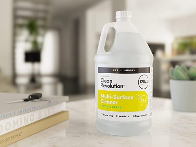 Clean Revolution Multi-Surface Cleaner Refill Supply | Non-Toxic Eco-Friendly &amp Plant-Based | Ready To Use | Lemon &amp Herbs | 128 Fl Oz 4 Pack 512 Total Fl Oz