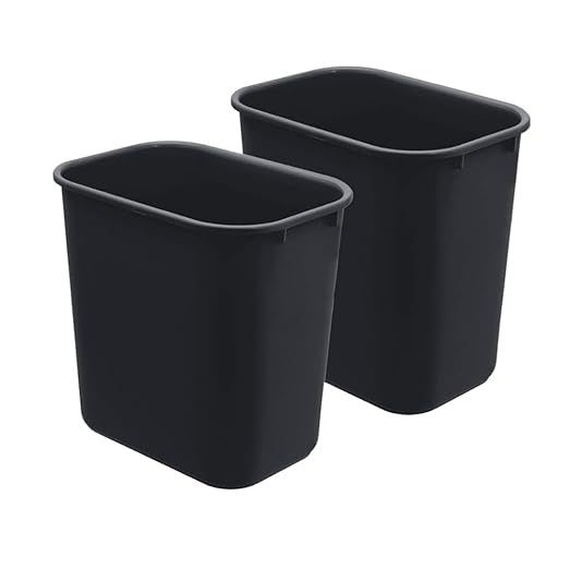 Acrimet Set of 2 Wastebasket Trash Can Garbage Bin Desk Side Bin 6.75 Gallons / 27 Quarts 25.5 Liters (Plastic) (Black)