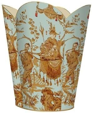 Aqua Asian Toile Wastepaper Basket