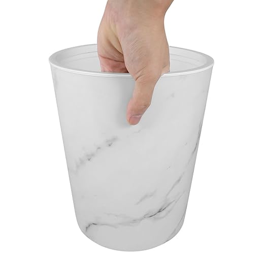 SUPVOX Marble Pattern Large Capacity Wastebasket with Press Ring Plastic Recycle Garbage Bin for Bathroom Kitchen Office White Marble Texture Trash Can