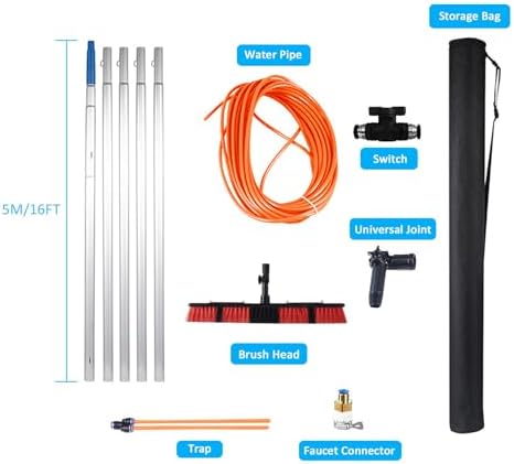 Glass Cleaning Brush Home Water Fed Telescopic Pole Kit Solar Panel Brush Rotating for Photovoltaic PanelTelescopic Window Cleaner Kit with Adjustable Brush Head Extendable 3 12m Pole for C