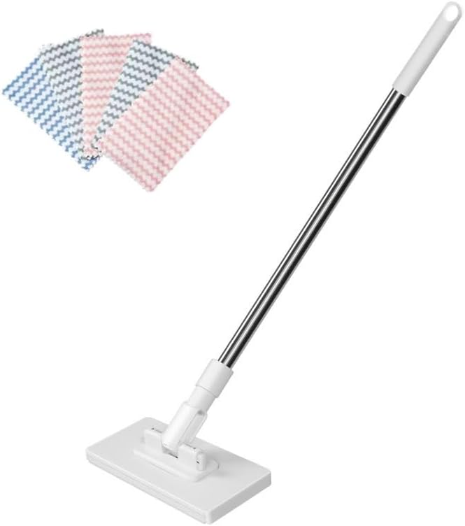 Snap Grip Mini Mop Zero Touch No Wash Lazy Mop Disposable Clip Mopstick for Wet/Dry Floors Tile Hardwood Corners(1xmop+5xcloth)