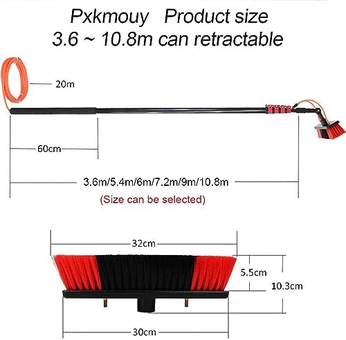Glass Cleaning Brush Home Water Fed Telescopic Pole Kit Solar Panel Brush Rotating for Photovoltaic PanelTelescopic Window Cleaner Kit - 3.6-10.8m Extendable Pole with Water Fed Brush for S