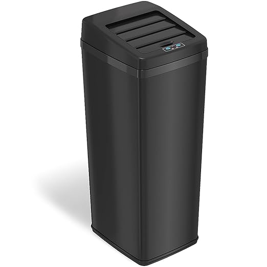 iTouchless 14 Gallon Sliding Lid Automatic Sensor Trash Can with Odor Filter System 52 Liter Black Steel Touchless Kitchen Garbage Bin Matte Black