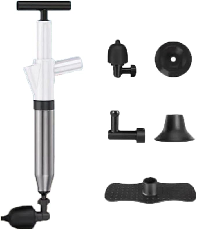 Toilet Plunger Drain Clog Remover with 4 Sized Suckers High Pressure Dredge Plumbing Tool with Barometer Stainless Steel Toilet Dredge for Sewer Pipe Dredging