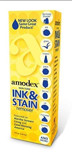 Amodex Ink and Stain Remover – Cleans Marker Ink Crayon Pen Makeup from Furniture Skin Clothing Fabric Leather - Liquid Solution - 4 fl oz Bottle - (Pack of 4)