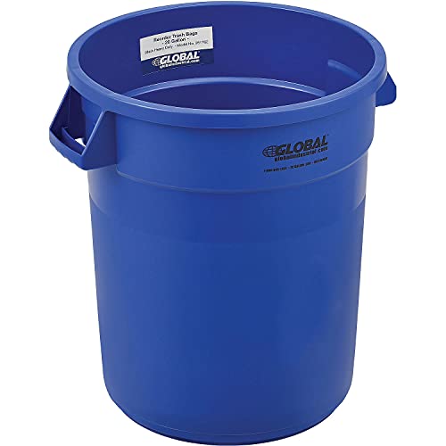 Global Industrial Commercial Round Trash Can 20 Gallon Capacity Plastic Garbage Can Indoor and Outdoor Utility Trash Can Blue 19 W x 22-1/2H No Lid