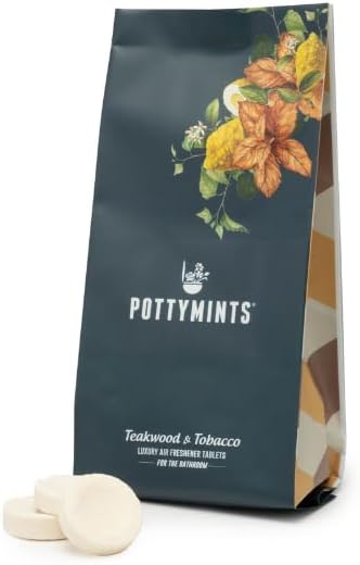 Potty Mints Dissolvable Air Freshener Toilet Tablets | Teakwood | Long-Lasting Non-Toxic | Made in The USA | Discreet Packaging Septic Safe | Travel Friendly (20 Bag)