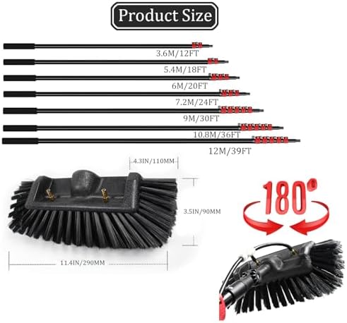 Glass Cleaning Brush Home Water Fed Telescopic Pole Kit Solar Panel Brush Rotating for Photovoltaic PanelSolar Panel Cleaning Brush - 5m Water Fed Telescopic Tool with 30cm Head for Efficie