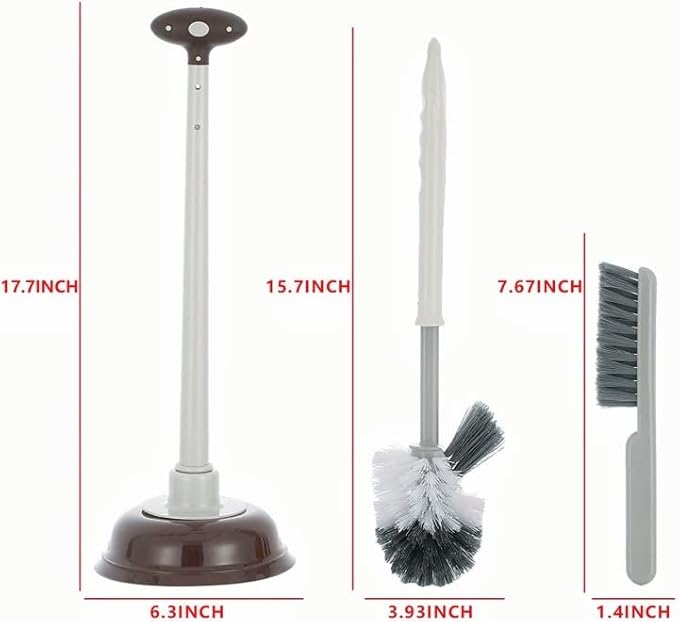 Cq acrylic Toilet Brush and Plunger SetGrey 3 in 1 Bathroom Scrubber Plunger and Angled Toilet Bowl Brush &amp Scrubber Combo with Holder and Rim Cleaner for CamperRvApartmentNew HomeSet of 1
