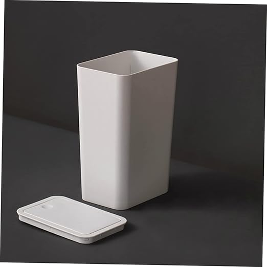 Modern Plastic Push-Type Trash Can Small Bathroom Trashcans Lid Office Waste Basket Kitchen Bin