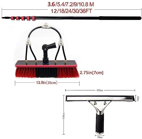 Glass Cleaning Brush Home Water Fed Telescopic Pole Kit Solar Panel Brush Rotating for Photovoltaic PanelAluminum Alloy Cleaning PoleWindow Retractable Water Fed Rod with Squeegee&amp 180° Ro
