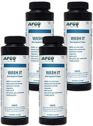 AFCO 2548 Wash It Powdered Alkaline Brew Equipment Cleaner 2 LB (Case of 4) designed for cleaning everything including fermenters brew kettles mash/lauter tuns heat exchangers tanks and kegs