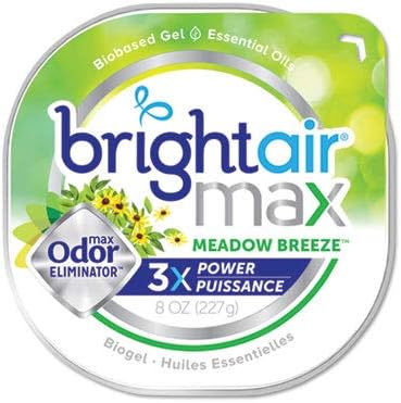 Bright Air Max Odor Eliminator Gel For Medium-Size Spaces Meadow Breeze Scent 8 oz. Each Case of 6 Advanced Odor Eliminator &amp Air Freshener Natural Essential Oils Lasts Up to 60 Days Each
