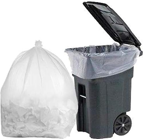 PlasticMill Heavy Duty Trash Bags - Clear Garbage Bags - Plastic Rubbish Sacs for Large Rolling Trash Bins - Tall Plastic Bags - 95-Gallon Large Kitchen Trash Bags 1.5 Mil 61x68 (30-Count)