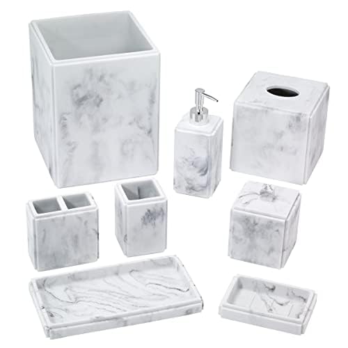 Avanti Linens - Tissue Box Cover Resin Countertop Decor Marble Design (Catania Collection)