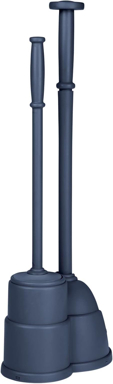 mDesign Plunger and Brush Set for Toilet Bowl - Hidden Modern Toilet Brush and Plunger Set with Caddy - Brush Cleaner and Plunger Combo with Holder for Bathroom - Hyde Collection - Navy Blue