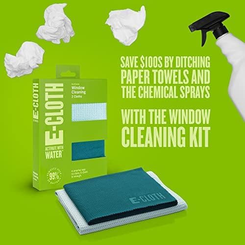 E-Cloth Microfiber Window Cleaning Cloth Kit - Glass Cleaning Cloth for Windows Mirrors Cars Lenses Eyeglasses &amp More Streak Free Clean Machine Washable Reusable Towel - Green (2 Kits)