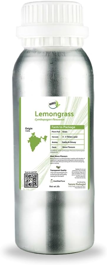 Lemongrass Essential Oil - Natural Aceite de Hierba Limón from Norex Flavours India - Lemongrass Essential Oils for Hair Aromatherapy and Massage (2lbs)