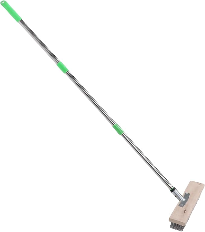 Focket Wire Scrub Brush Stainless Steel Floor Scrubber Brush with Dense Steel Hair Adjustable Handle 80-120cm Grout Cleaner with 3 Detachable Rods for Concrete Deck Patio Garage