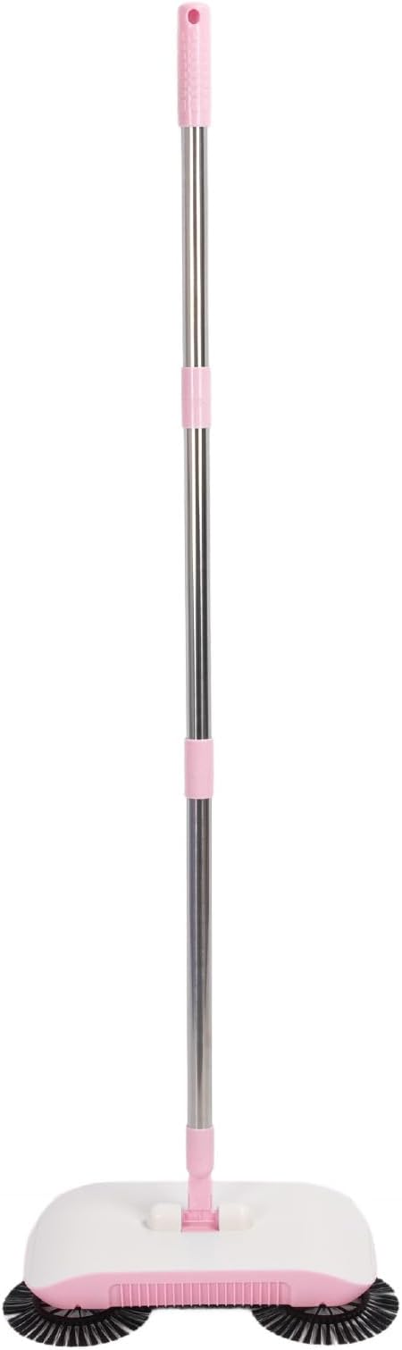 Asixxsix Floor Sweeper 2 in 1 Stainless Steel Lightweight Manual Floor Cleaner with 180 Degree Rotating Head Microfiber Water Locking Mop for Wooden Marble Tile Floors (Pink)