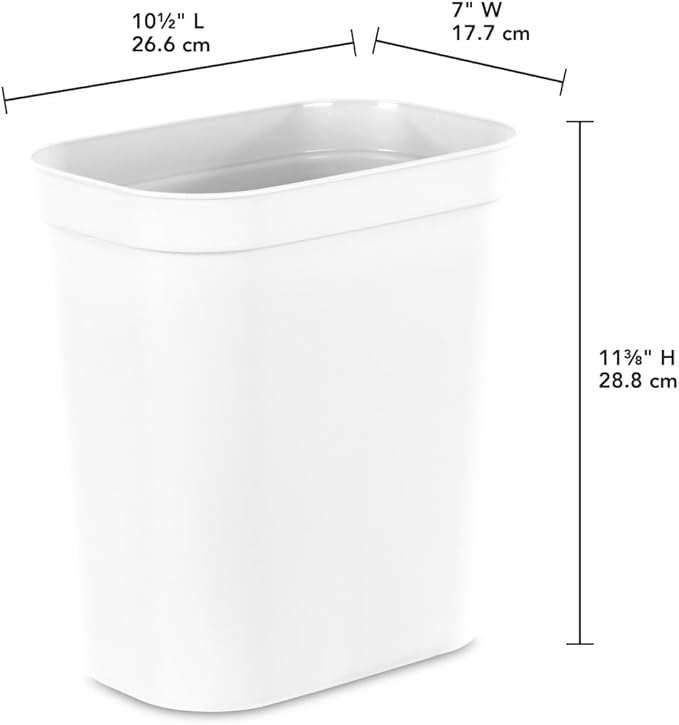 Sterilite 2.5 Gallon Vanity Wastebasket Small Open Top Trash Can for the Bathroom Bedroom Dorm Room or Office White 6-Pack