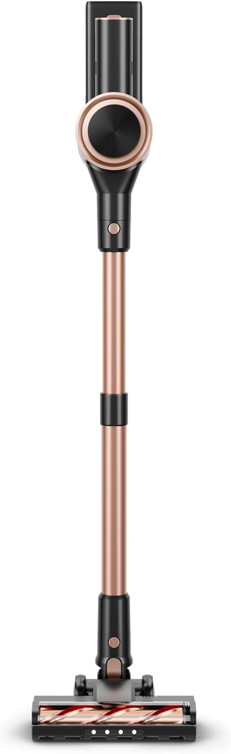 KIKETECH Cordless Vacuum Cleaner with Self-Standing Lightweight Powerful Suction VacuumLED Screen Stick Vacuum Cleaners for Home for Pet Hair Carpets Hardwood Floors (Gold)