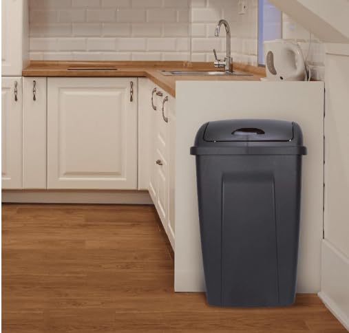 13 Gallon Trash Can Plastic Swing Top Kitchen Garbage Trash Can Black