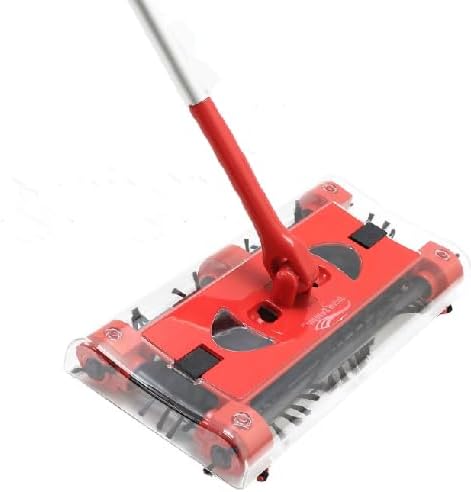 Compact Lightweight Cordless Floor Sweeper 46 Foldable Manual Push Cleaner with Rotating Brush 15W Suction for Tile Wood &amp Carpet Red