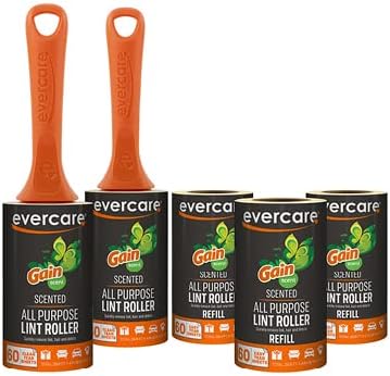 Evercare Gain Scented All-Purpose Lint Roller Value Pack with 2 Lint Rollers and 3 Refill Rolls 60 Sheets Each