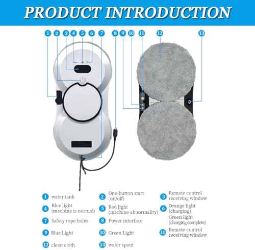 20-Minute Automatic Window Cleaner Robot with Remote Control | Smart Home Glass Cleaning Device with Water Spray | Route Planning &amp Frame Sensing Technology (White)