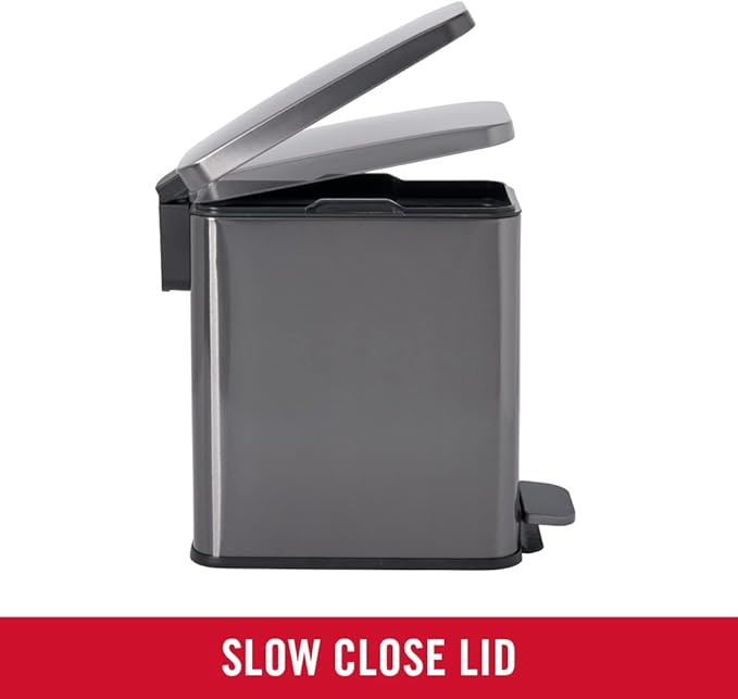 Rubbermaid Stainless Steel Slim Step-On Trash Can 2.6-Gallon Charcoal Wastebasket with Lid for Home/Bathroom/Kitchen
