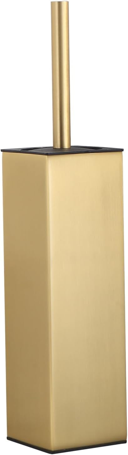 BGL Standing Toilet Brush and Holder Brushed Gold Aluminium Toilet Bowl Cleaner Brush and Holder for Bathroom Storage and Organization Square Design Sturdy and Space Saving