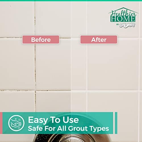 CHOMP! Grout Cleaner Bundle Includes Long Handle Stand Up Brush Refreshes Grout and Removes Stains on Tile Floors and Bathroom Walls &amp Kitchens (4 Pack Set)