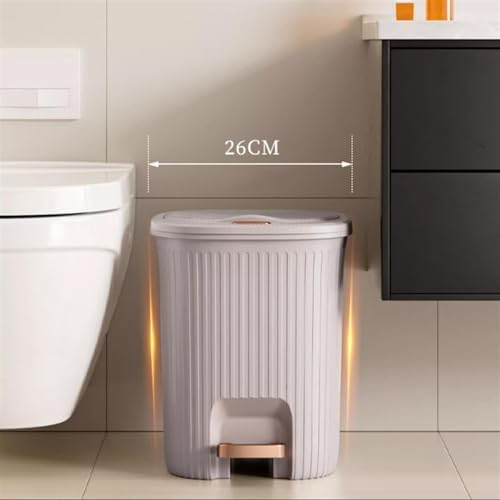 Compost bin kitchen/garbage 8/10/15/20 Liter Bathroom Trash Can with Lid Narrow Plastic Trash Can with Pressure Strip and Gold Pedal for Living Room Bedroom Office Kitchen Step trash can(Gris10L)