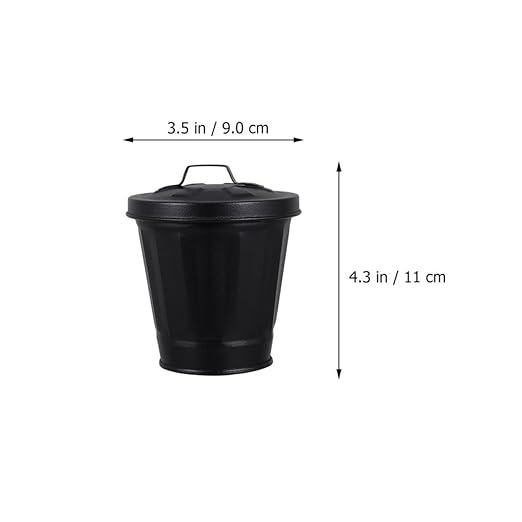 5pcs Mini Lidded Tiny Trash Can Set Galvanized Iron Desktop Organizer and Flower Pot for Living Room Bedroom Black 9x9.5x6cm Wastebasket for Tabletop Storage and Small Garbage