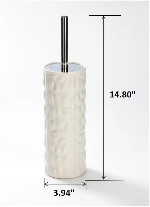 J&ampV TEXTILES Ceramic Toilet Brush Toilet Bowl Brush with Extra Long Handle Durable Bristles Toilet Scrubber and Covered Holder for Toilet Brush Set for Bathroom Cleaning (Chrome/White)