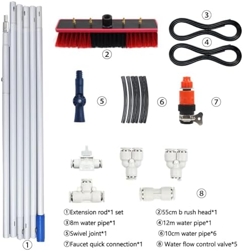 Glass Cleaning Brush Home Water Fed Telescopic Pole Kit Solar Panel Brush Rotating for Photovoltaic PanelTelescopic Roof Cleaning Brush with Water Pipes and Brooms Extendable Pole for High