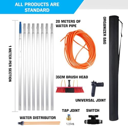 Glass Cleaning Brush Household Water Supply Telescopic Pole Kit Solar Panel Rotating Brush Solar Photovoltaic Panels12m Telescopic Window Cleaning Pole for Photovoltaic Panel and
