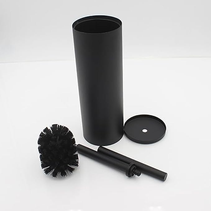 Toilet Brush and Holder Set KWQKEM Stainless Steel Toilet Bowl Cleaners Brush and Holder Free Standing with Lid Bathroom Accessories Brush Head Replaceable Stylish Modern Design (Matte Black)