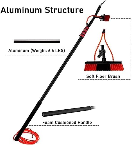 Water Powered Pole Outdoor Window Cleaner Water Powered Brush with Squeegee Window Cleaning Solution with Extension Pole for INT Glass