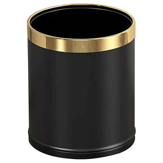14L/3.7GAL Black and GoldTrash canOpen Top Metal Office WastebasketGold Trash bin Without lid for OfficeHotelStoreRestaurant(Black 14)