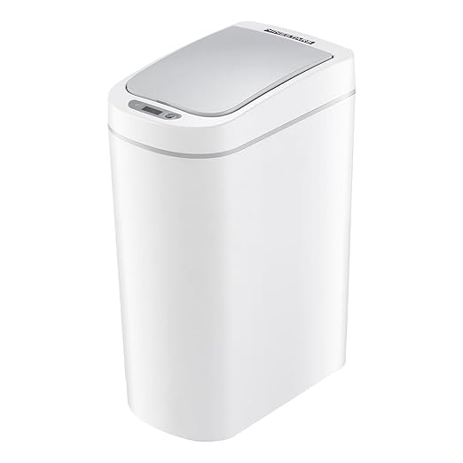 Ninestars DZT-9-2S-WH Bathroom Sensor Trash Can ABS Plastic 9L Auto Open and Close Waterproof White