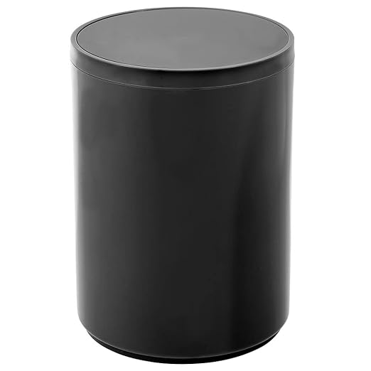 mDesign Plastic Small Slim Round 1.7 Gallon/6.5 Liter Trash Can with Removable Swing Lid - Wastebasket Garbage Container Basket Bin for Master/Guest Bathroom - Holds Rubbish/Recycle - Black