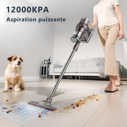 Cordless Vacuum Cleaner - Powerful Suction 12kPa 3-Speed Settings 40 Min Runtime HEPA Filtration for Carpets &amp Pet Hair