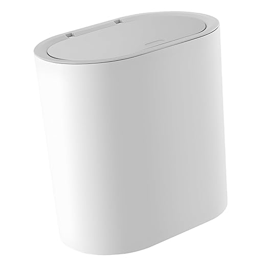 Happyyami Lidded Trash Can Press Type Cover Nordic Style Household Waste Basket for Bathroom Kitchen Bedroom Living Room Compact Lightweight Design Made of Material
