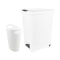 Superio 10L and 45L Slim Step &amp Push Trash Cans - 2 Pack Dual Opening Space-Saving Design Durable Plastic - White